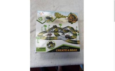 Dinosaur Race Track Set – 216 Pieces, 2 Dinos + 2 Cars (In Box)