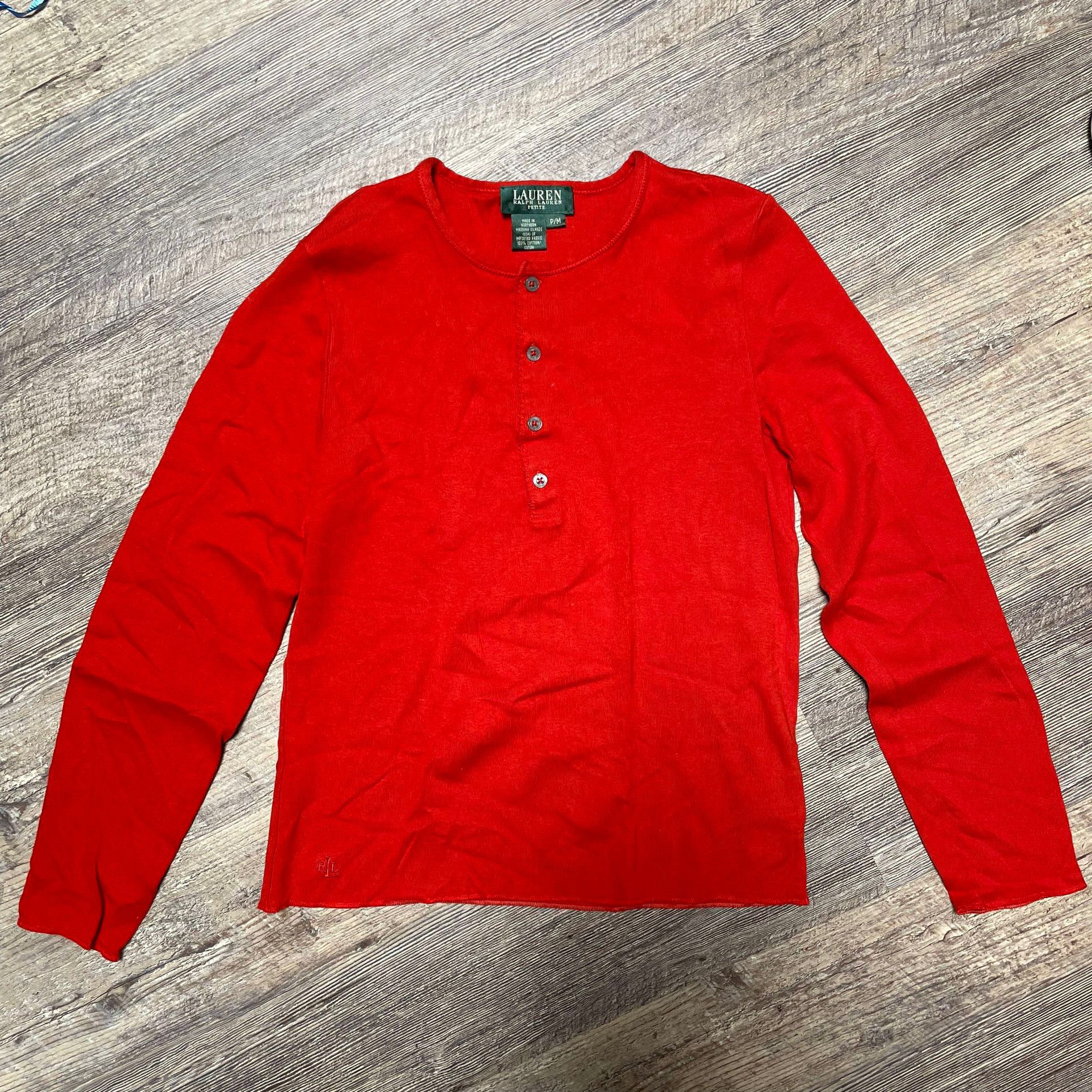 Ralph Lauren Women's Red/Orange Long Sleeve With Buttons Top