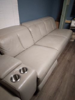 Cream Leather Sofa with Cup Holders