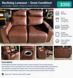 Brown Leather-Style Reclining Loveseat with Cup Holders