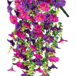 Artificial Hanging Flowers Fake Wall Hanging Plants Floral Teardrop Never Withering Spring Teardrop Swag for Home Garden Yard, Rose Red Purple