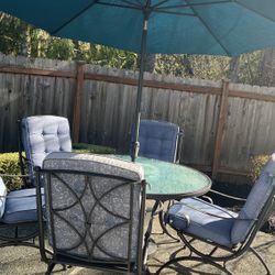 Complete Patio Set – Table, 5 Chairs, Umbrella, Lounger + More