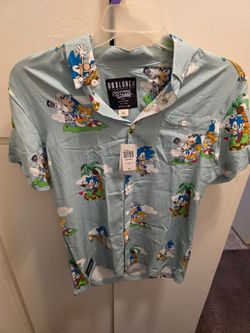 BoxLunch Sonic The Hedgehog Scenic Allover Print Button Up Shirt SZ XS SEGA