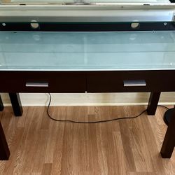 Glass-Wood Media Desk Espresso 2 Drawers 
