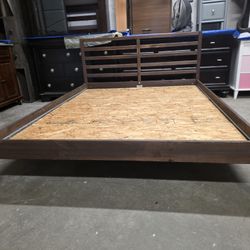 Brown Rustic Style Queen Size Platform Bed Frame