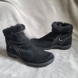 Baretrap Black Leather & Faux Fur Womens Sz 8.5M Winter Booties