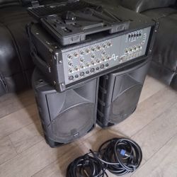 Powered Speakers  And  Mixer 