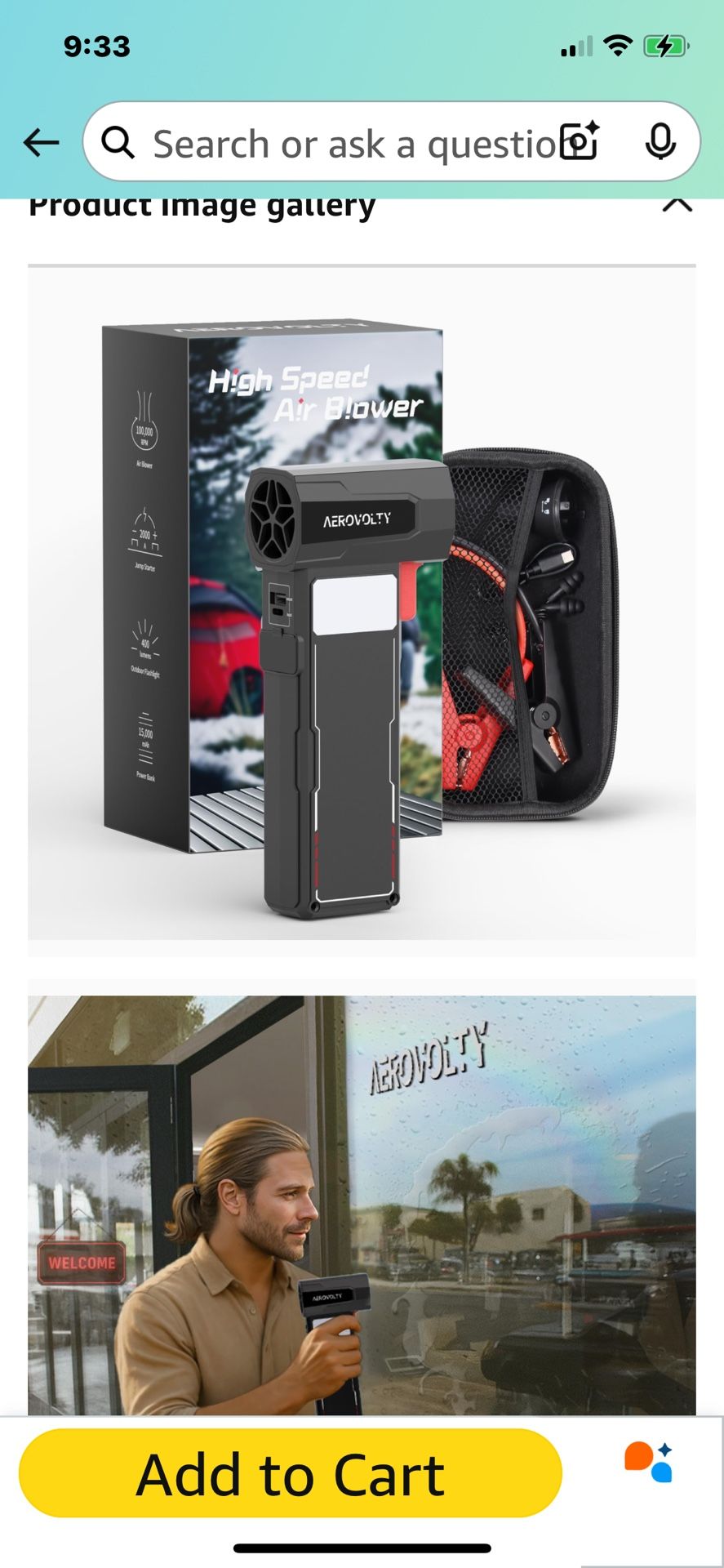 4-In-1 Car Dryer Air Blower - 3LB Thrust, Leaf Blowing Turbo Fan for Patio, Cordless Turbo Jet Blower with 2000A Jump Starter, 15,000mAh Power Bank, L