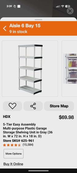 ⚠️ OPEN BOX – TRANSPORTATION DAMAGE ⚠️  HDX 5-Tier Easy Assembly Multi-purpose Plastic Garage Storage Shelving Unit in Gray – Open Box