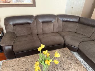 Brown Fabric and Leather Sectional Sofa