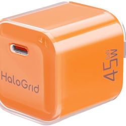 USB C Charger Block, HaloGrid Ultra-Compact 45W GaN6.0 Wall Charger Super Fast Charging for iPhone 17, MacBook, Pixel 10, iPad, Galaxy S25 (1, Orange)
