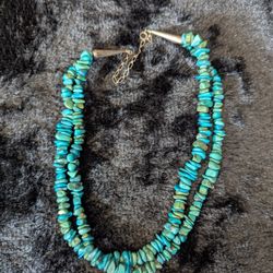 Double Strands 1/4-in Stones Turquoise Woman's Necklace