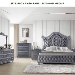 GREY CROWN MARK BEDROOM SET. MATTRESS NOT INCLUDED 