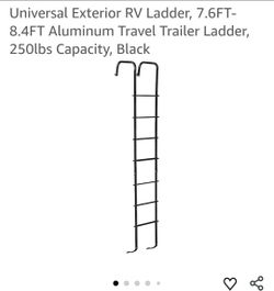 3887: New Universal Exterior Ladder, 7.6FT-8.4FT Aluminum Travel Trailer Ladder, 250lbs Capacity, Black