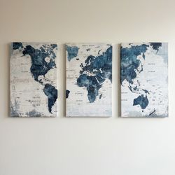 3-Piece World Map Canvas Wall Art (48" x 24")