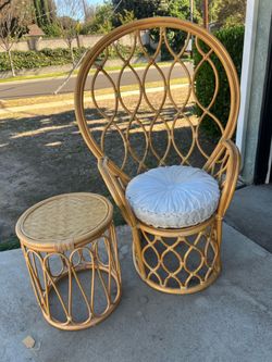 Rattan Chair, Pillow and side table