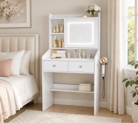White Small Makeup Vanity Desk with Sliding Mirror