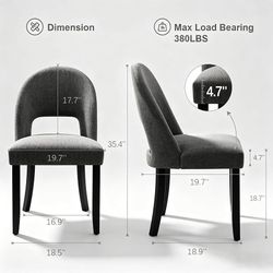 Dining Chairs Set of 2, Modern Farmhouse Upholstered Kitchen Chairs, Wooden Dining Room Chairs with Grey Linen Fabric