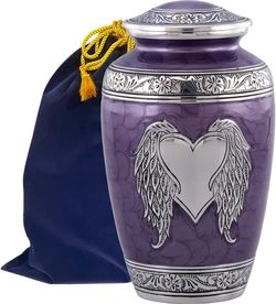 Loving Angel Wings & Heart Purple Cremation Urn