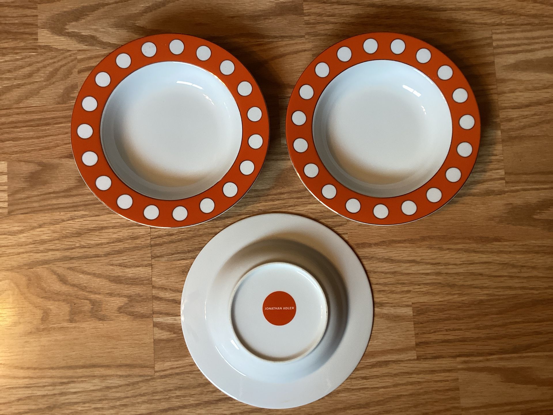 Jonathan Adler Happy Home orange with white dot bowls