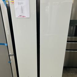 Samsung - BESPOKE Side-by-Side Counter Depth Smart Refrigerator with Beverage Center - White Glass