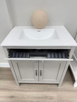 36-inch white vanity cabinet