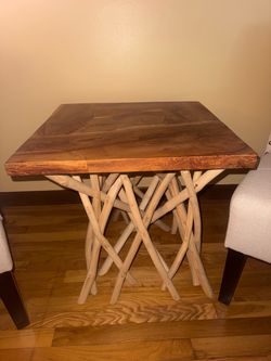 Rustic Wood End Table with Branch Base