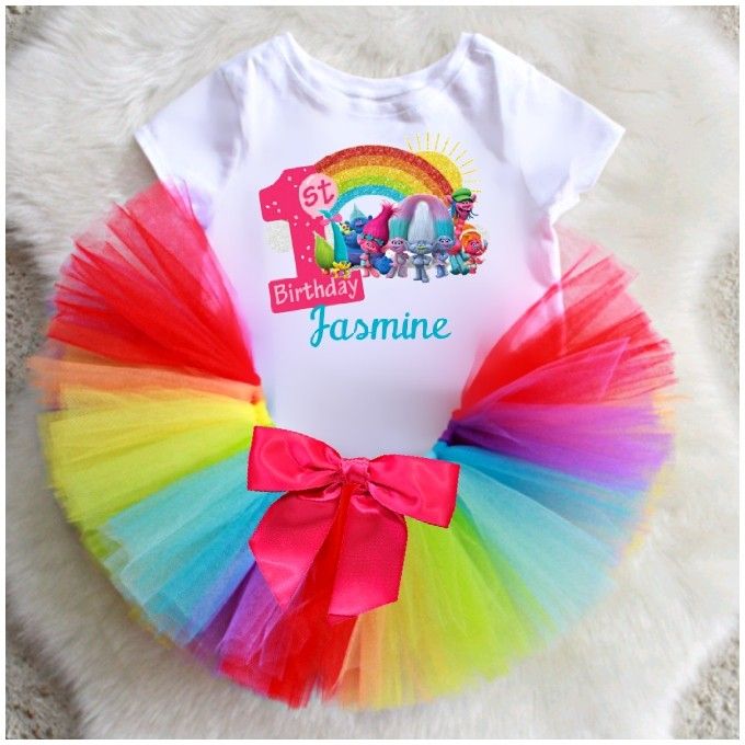 Rainbow Trolls Birthday Tutu Outfit Set