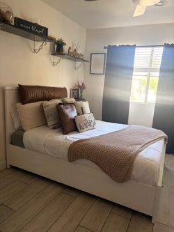 White Bedroom Furniture Set – Full Bed Frame & Matching Tall Dresser