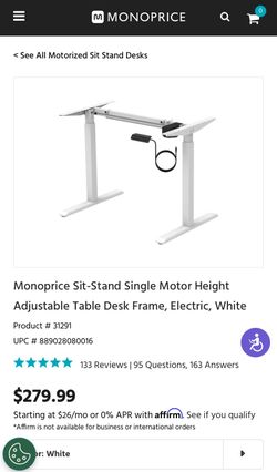 Monoprice Sit-Stand Adjustable Table Desk Frame, Electric