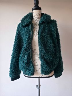 Green Teddy Sherpa Zip-Up Jacket