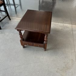 Antique Solid Wooden Side Table / Night Stand One Sewer One Shelf 