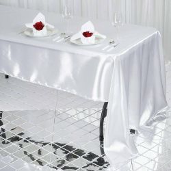 Rectangle Satin Tablecloth, 60"x126" Smooth Oblong Washable Table Cloth, Decorative Silky Fabric Table Cover for Wedding, Party, Banquet- White