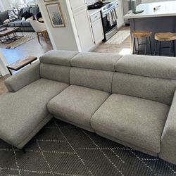 Reclining sofa with chaise - electric recliner Living Spaces Maddie Grey