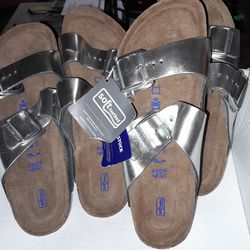 Birkenstock Arizona Sandals Metallic Silver L11 M9