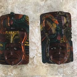 Polynesian Wood Carved and Painted Masks-4 Designs