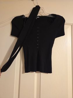 Medium black tie neck top