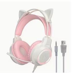 Pink and White cat headset