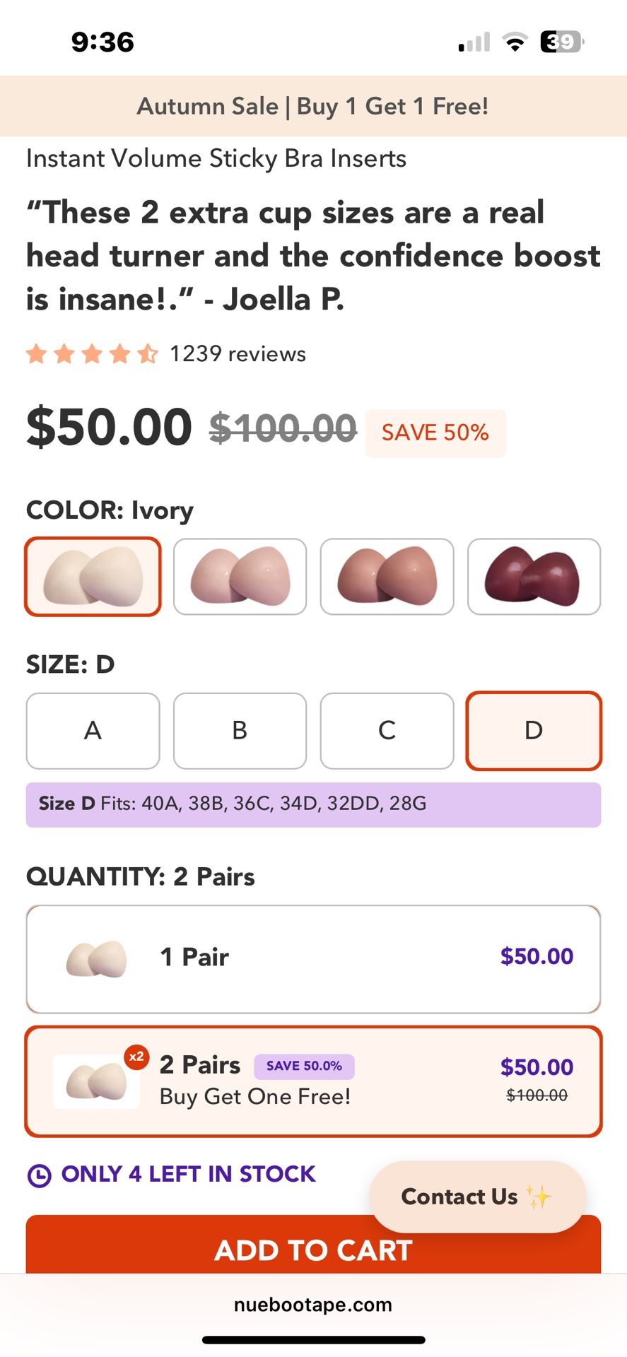 Sticky Bra Inserts NEW SIZE D