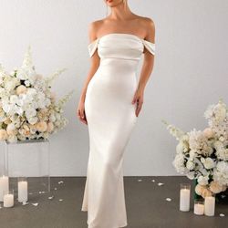 Off The Shoulder Satin Dress
