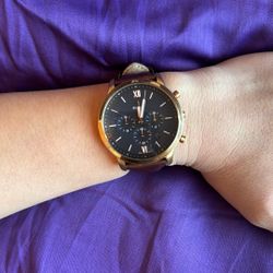 Men’s Fossil Neutra Brown Leather, Navy Blue Dial, Rose Gold Stainless Steel Chronograph Watch