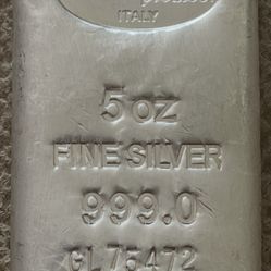 5 oz Italpreziosi Fine Silver Bar, 999.0 fine from Italy.