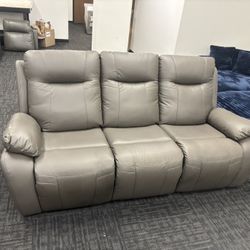 Leather Manual Recliner Three Seater With Damaged Arm Pillow