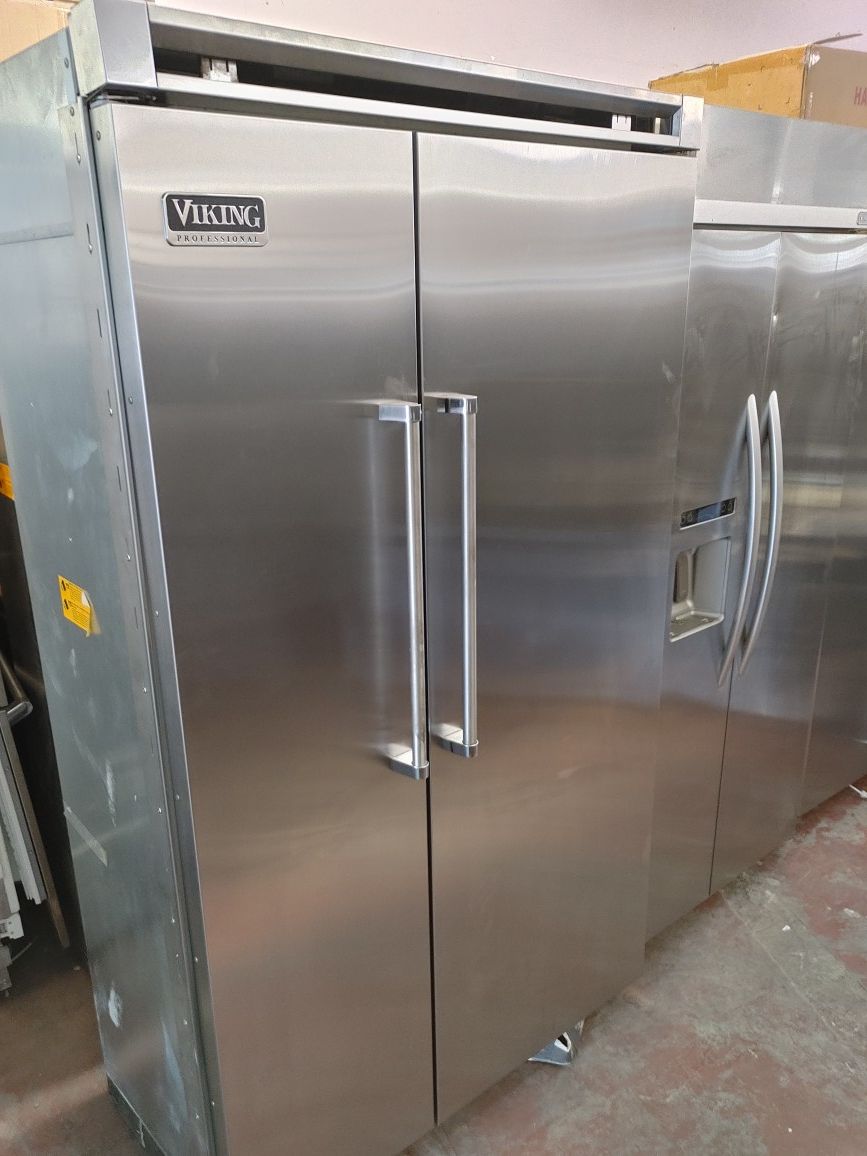 Viking 48" stainless steel built in side by side refrigerator