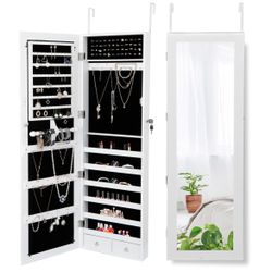 Jewelry Cabinet Armoire Wall Door Mounted Organizer Lockable with Mirror