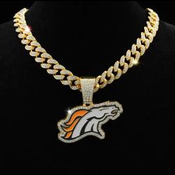Denver Broncos Gold Colored Bling Necklace 