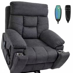 Dual Motor Power Lift Recliner Chair with Massage Heating for Adults Elderly, Electric Lift Chairs Lay Flat Recliners, Infinite Position, 2 Hidden Cup