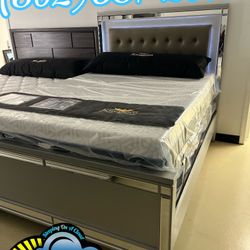 Queen Bed Frame With Glass Mirror Light Up 