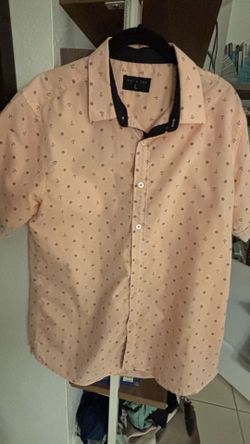 Cut & Sew Men's L Pink Anchor Print Short Sleeve Point Collar Button-Up Shirt