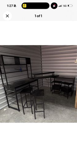 Black Metal Computer Desk w/ Shelves, Freestanding, Solid, Home Office/Study